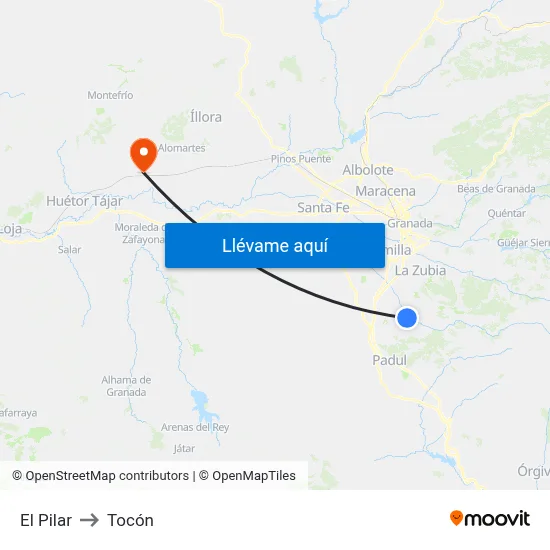 El Pilar to Tocón map