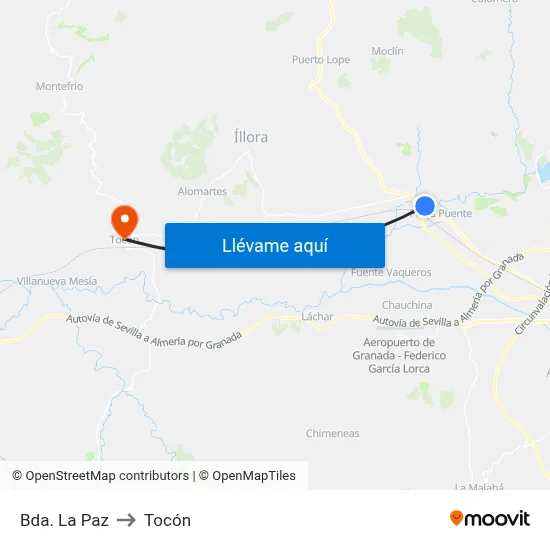 Bda. La Paz to Tocón map