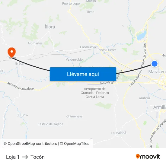 Loja 1 to Tocón map