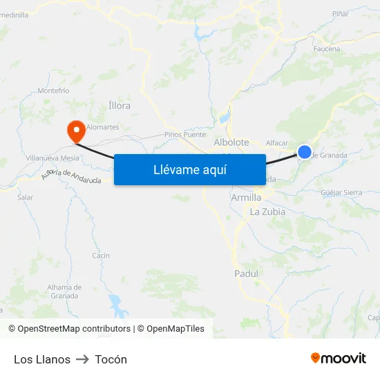 Los Llanos to Tocón map