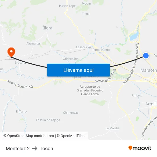 Monteluz 2 to Tocón map