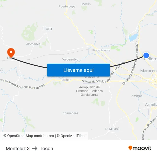 Monteluz 3 to Tocón map