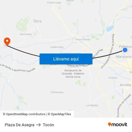 Plaza De Asegra to Tocón map