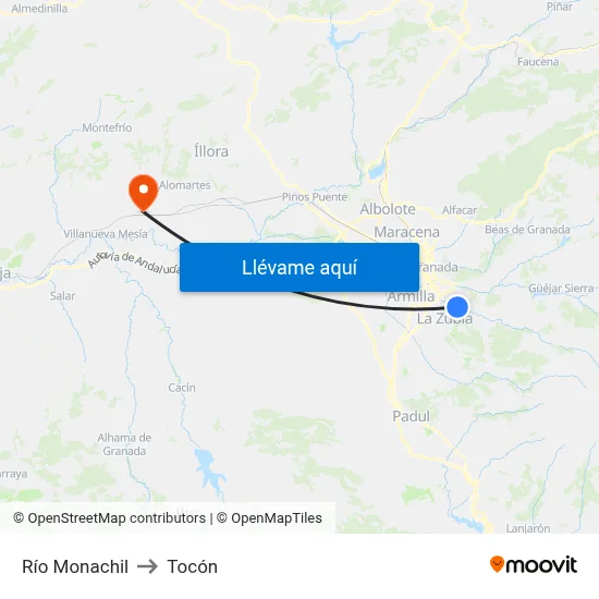 Río Monachil to Tocón map