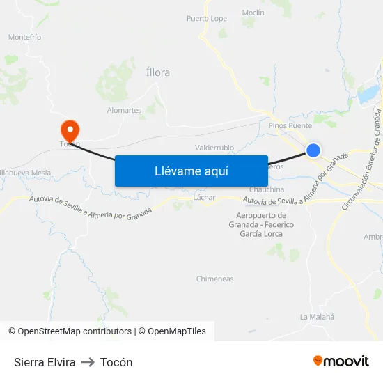 Sierra Elvira to Tocón map