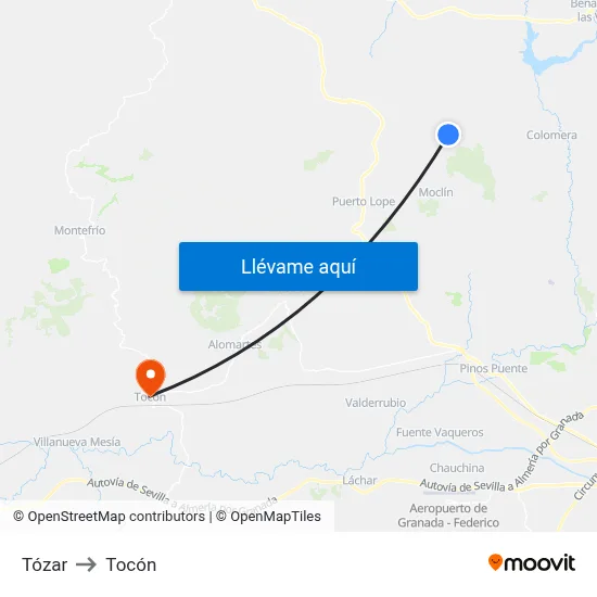 Tózar to Tocón map