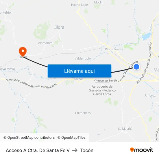 Acceso A Ctra. De Santa Fe V to Tocón map