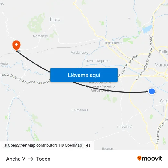 Ancha V to Tocón map