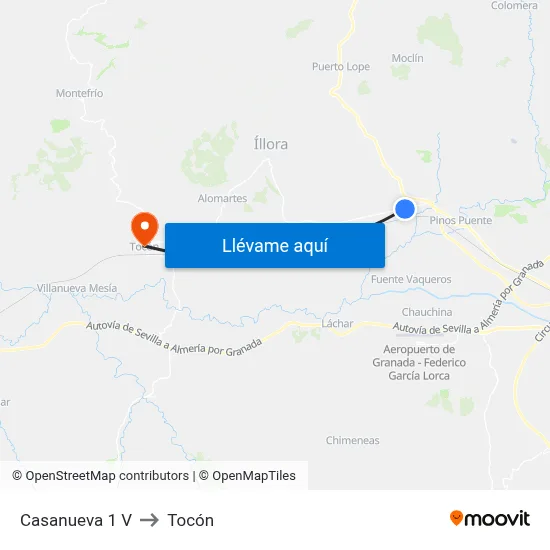 Casanueva 1 V to Tocón map