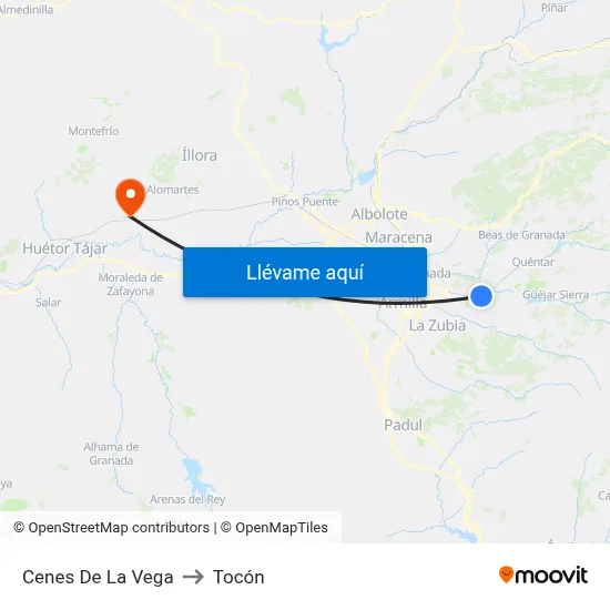 Cenes De La Vega to Tocón map