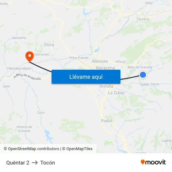 Quéntar 2 to Tocón map