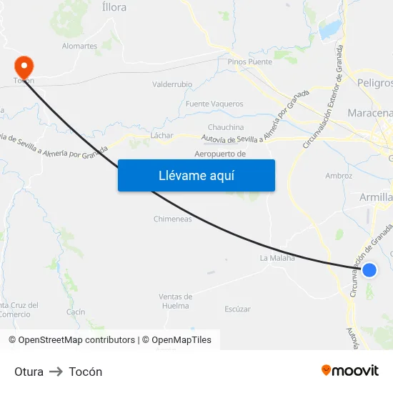 Otura to Tocón map