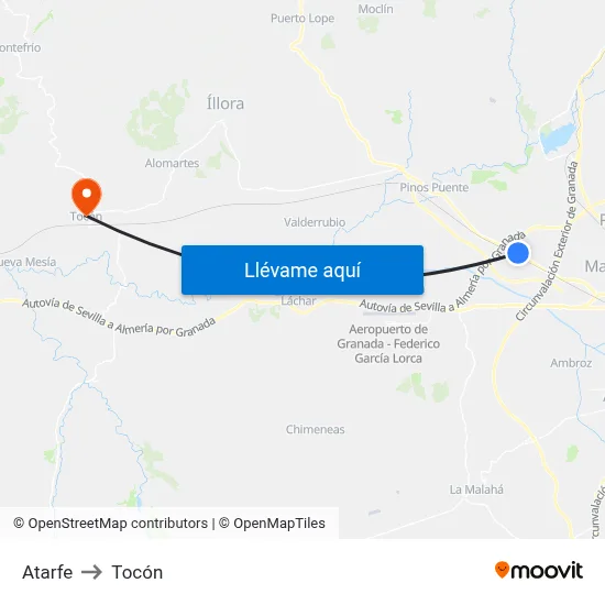 Atarfe to Tocón map