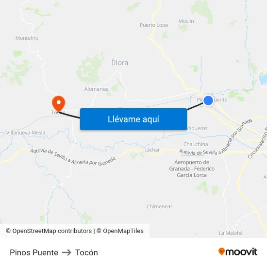 Pinos Puente to Tocón map