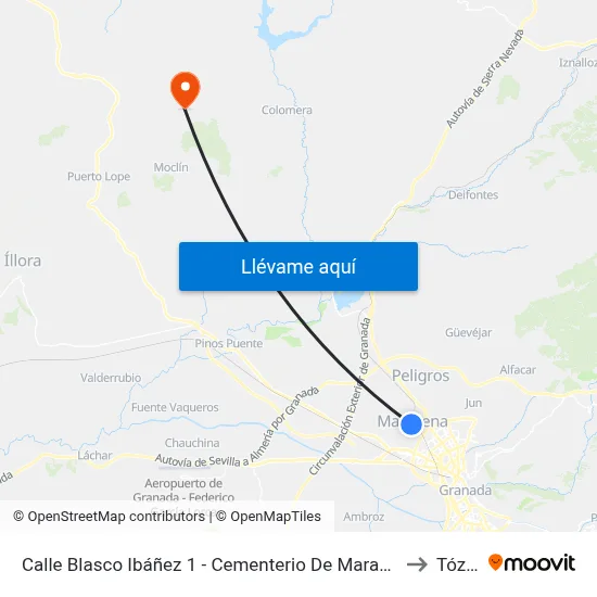 Calle Blasco Ibáñez 1 - Cementerio De Maracena to Tózar map