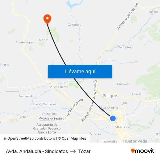 Avda. Andalucía - Sindicatos to Tózar map