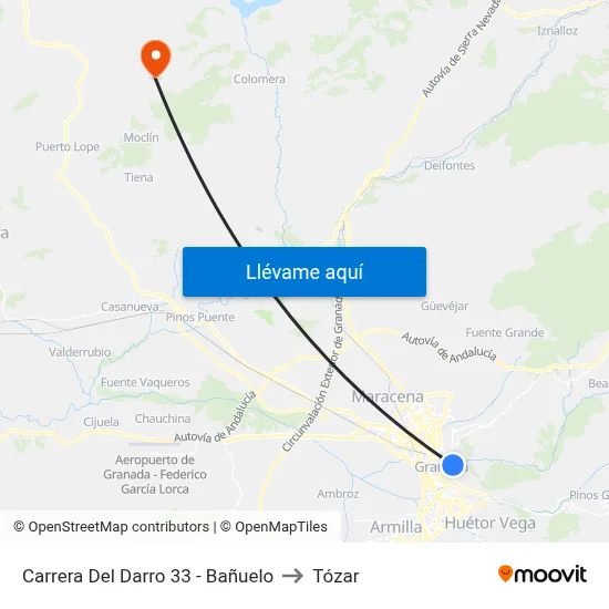 Carrera Del Darro 33 - Bañuelo to Tózar map