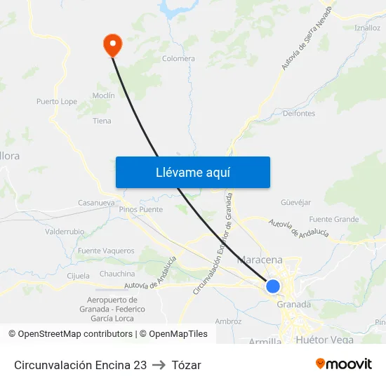 Circunvalación Encina 23 to Tózar map