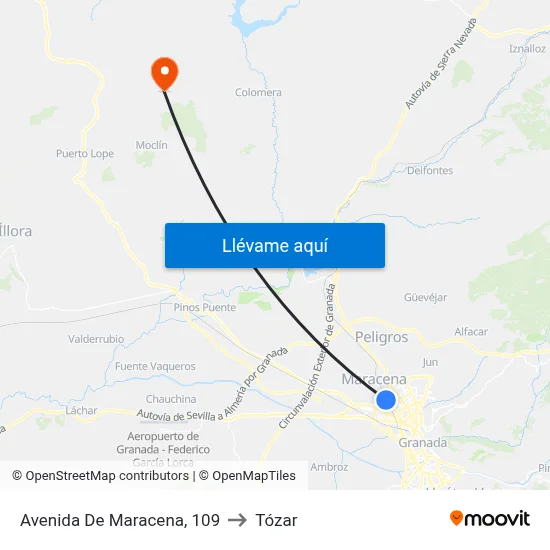 Avenida De Maracena, 109 to Tózar map