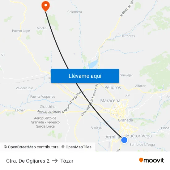 Ctra. De Ogíjares 2 to Tózar map