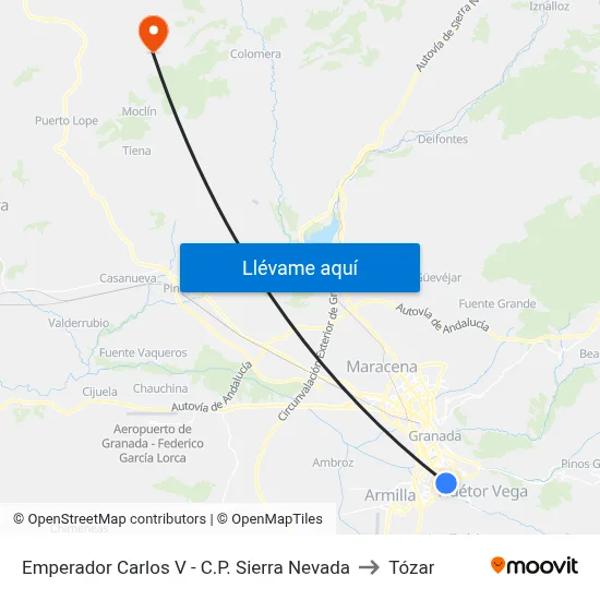Emperador Carlos V - C.P. Sierra Nevada to Tózar map