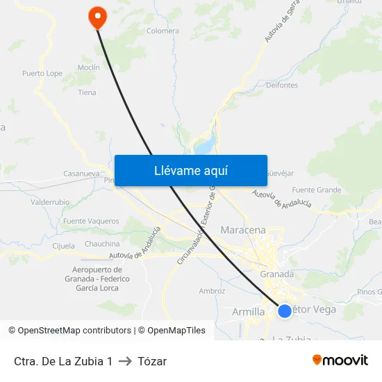 Ctra. De La Zubia 1 to Tózar map