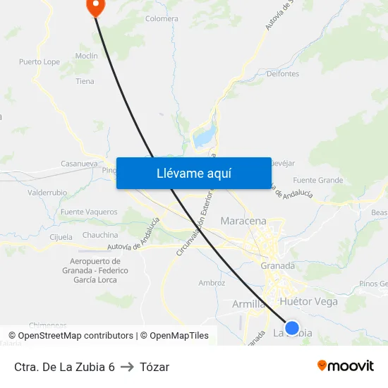 Ctra. De La Zubia 6 to Tózar map