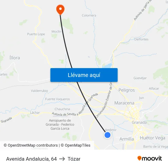 Avenida Andalucía, 64 to Tózar map