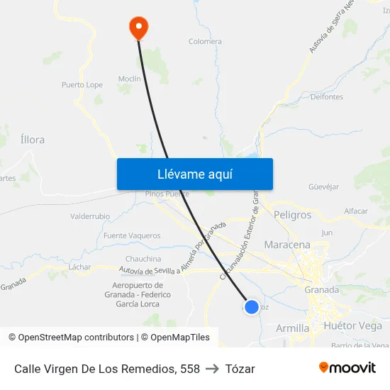 Calle Virgen De Los Remedios, 558 to Tózar map