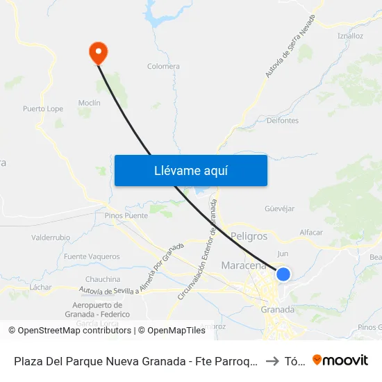Plaza Del Parque Nueva Granada -  Fte Parroquia S.J. Bautista to Tózar map