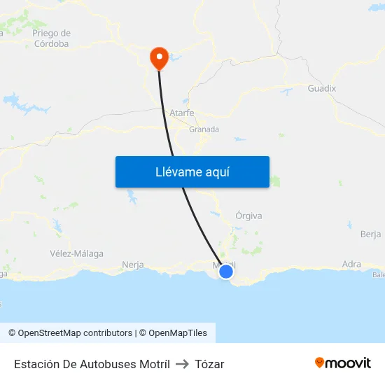 Estación De Autobuses Motríl to Tózar map