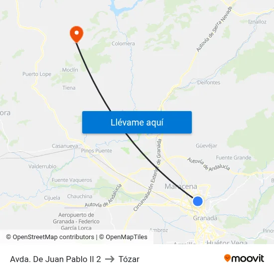 Avda. De Juan Pablo II 2 to Tózar map