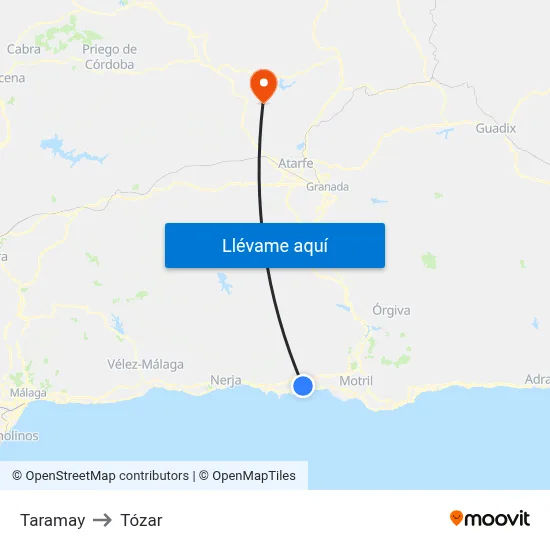 Taramay to Tózar map