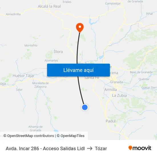 Avda. Incar 286 - Acceso Salidas Lidl to Tózar map