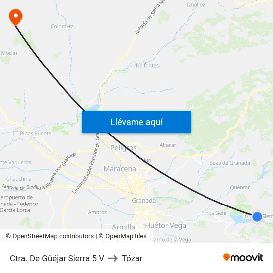 Ctra. De Güéjar Sierra 5 V to Tózar map