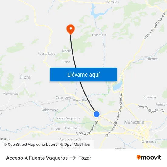 Acceso A Fuente Vaqueros to Tózar map