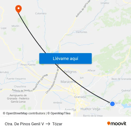 Ctra. De Pinos Genil V to Tózar map