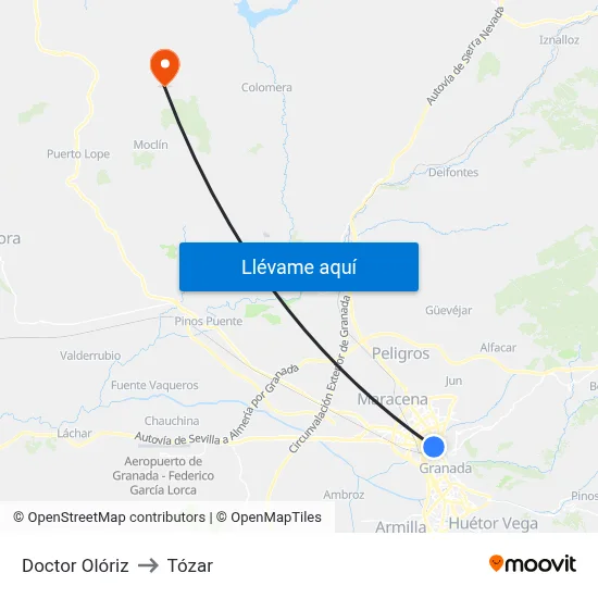Doctor Olóriz to Tózar map