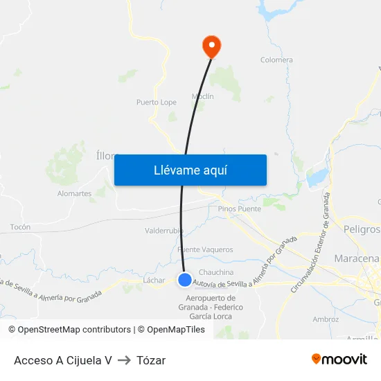 Acceso A Cijuela V to Tózar map