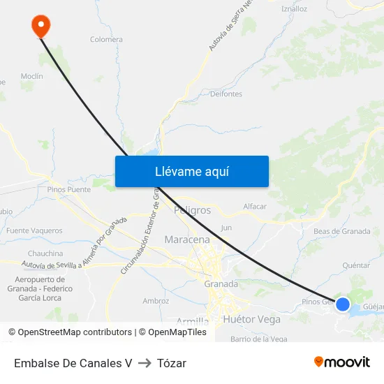 Embalse De Canales V to Tózar map