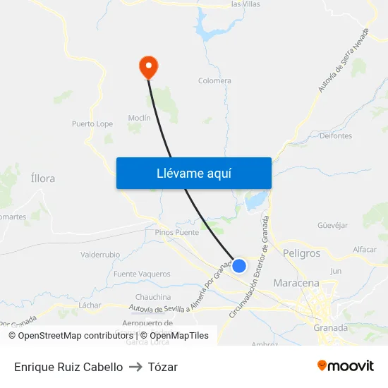 Enrique Ruiz Cabello to Tózar map
