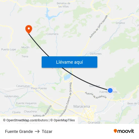 Fuente Grande to Tózar map