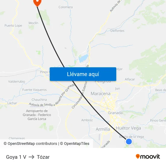 Goya 1 V to Tózar map