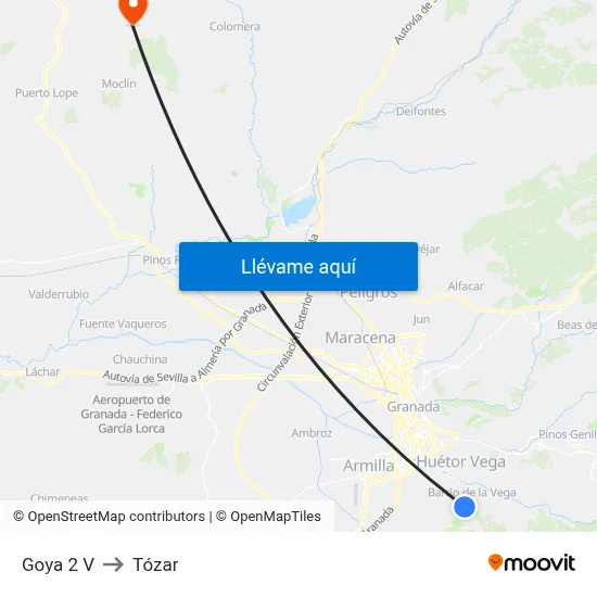 Goya 2 V to Tózar map