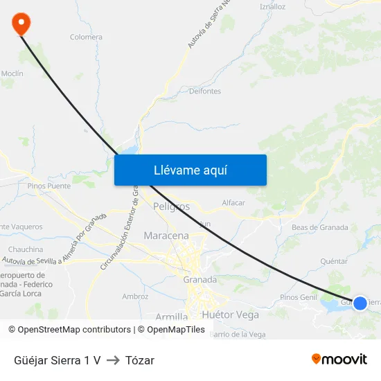Güéjar Sierra 1 V to Tózar map