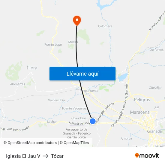 Iglesia El Jau V to Tózar map