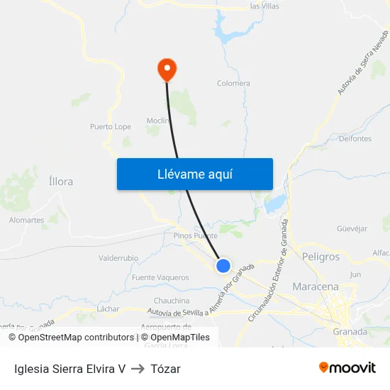 Iglesia Sierra Elvira V to Tózar map