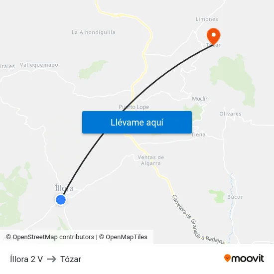 Íllora 2 V to Tózar map