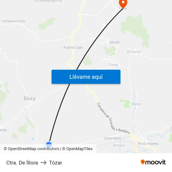 Ctra. De Íllora to Tózar map