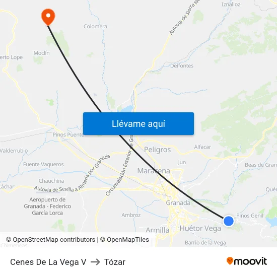 Cenes De La Vega V to Tózar map